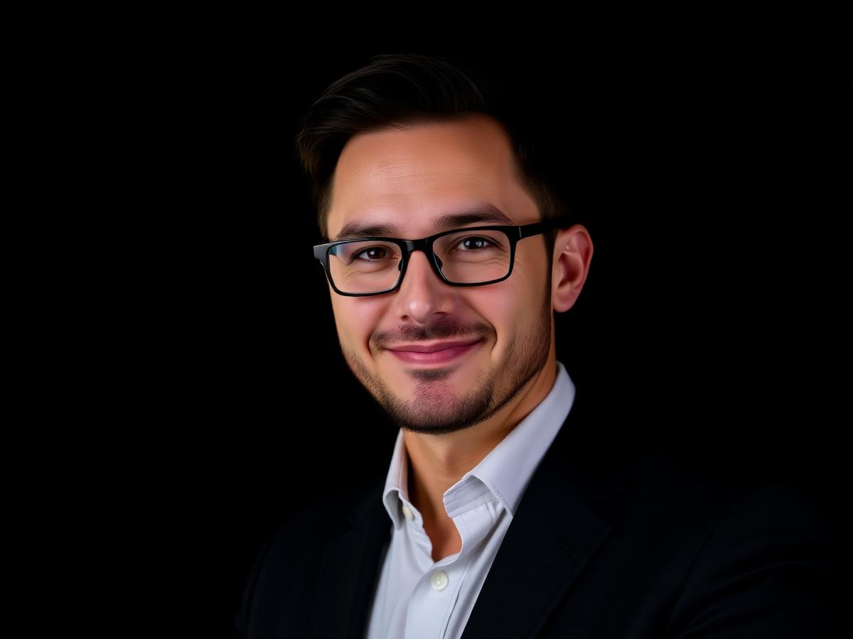 Cinematic business portrait lit with soft key light